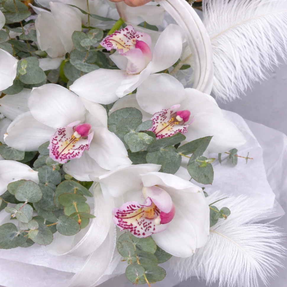 Корзина с белой орхидеей