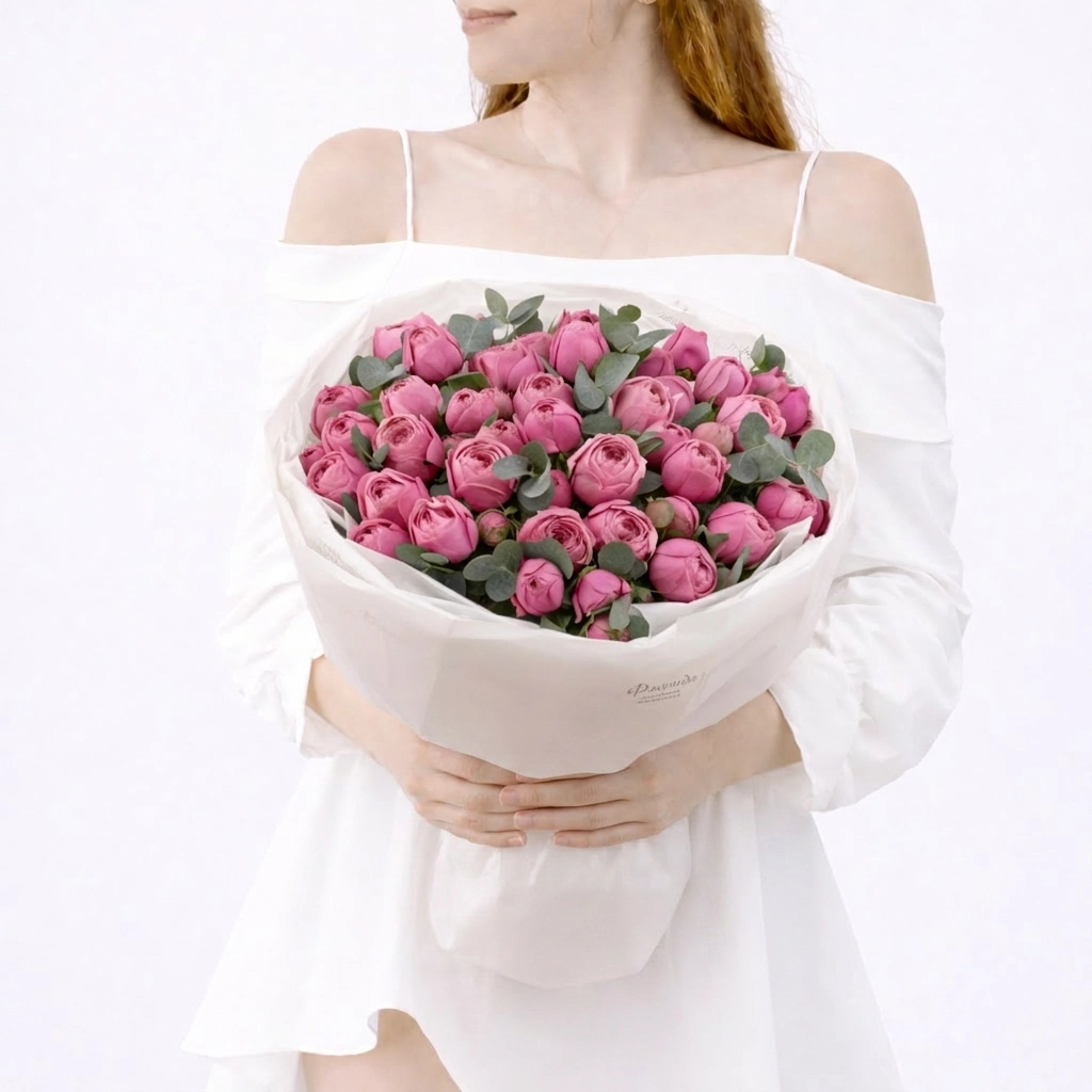 Монобукет из 11 розовых кустовых роз
