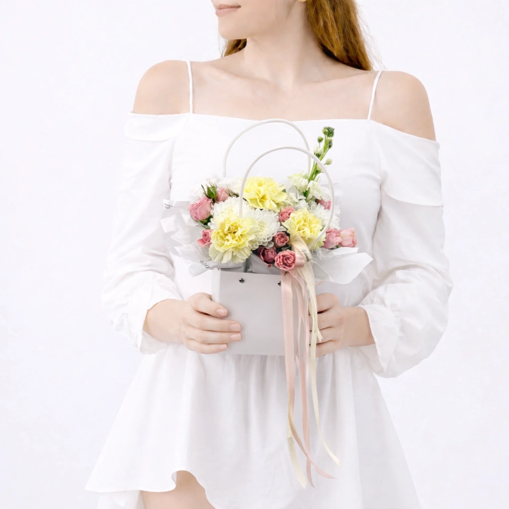Композиция из гвоздик, хризантем кустовых, роз кустовых
